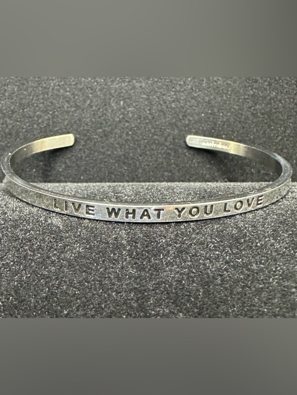 Mantraband “Live What You Love” Cuff Bracelet Silver Tone Inspirational Bangle